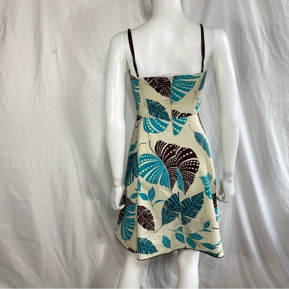 Ruby Rox Retro Y2K Strappy Fit & Flare Teal Brown Leaf Print Dress - Picture 5 of 10